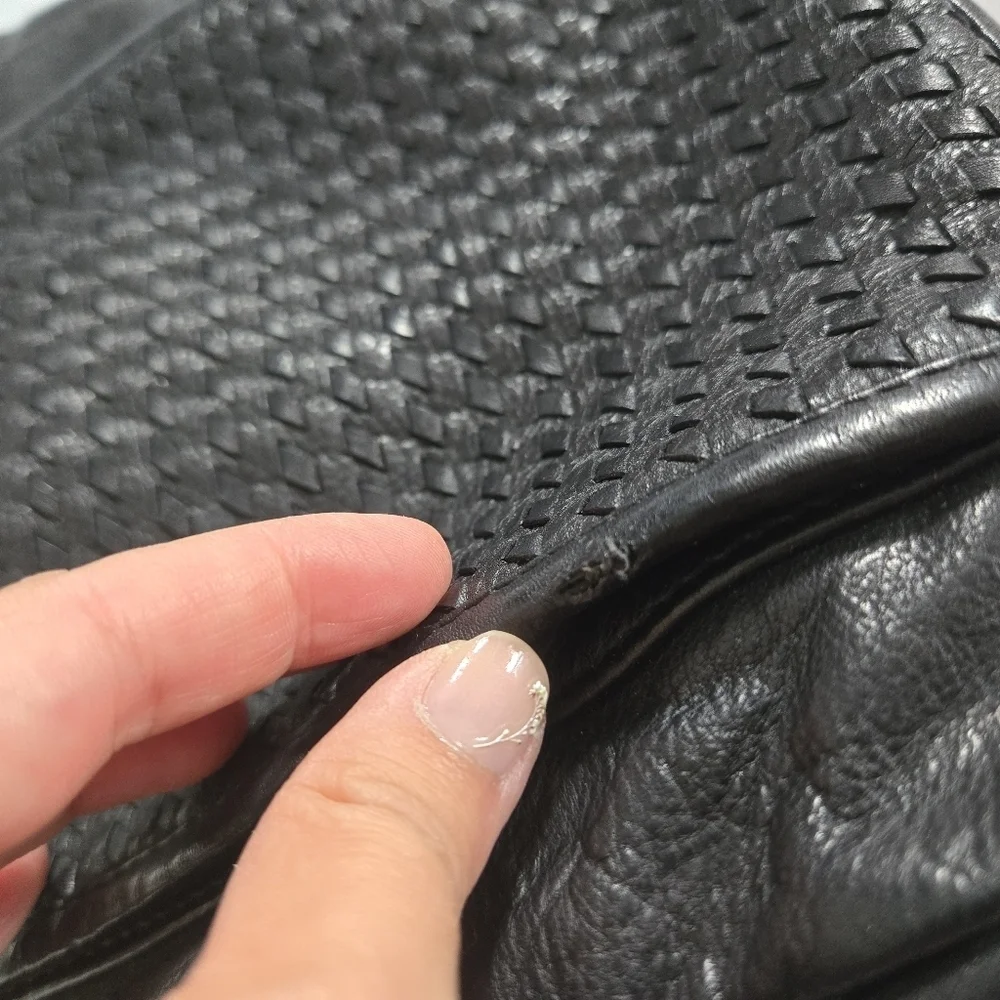 Estalon black genuine leather crossbody purse bag woven weather detail - Picture 11 of 11